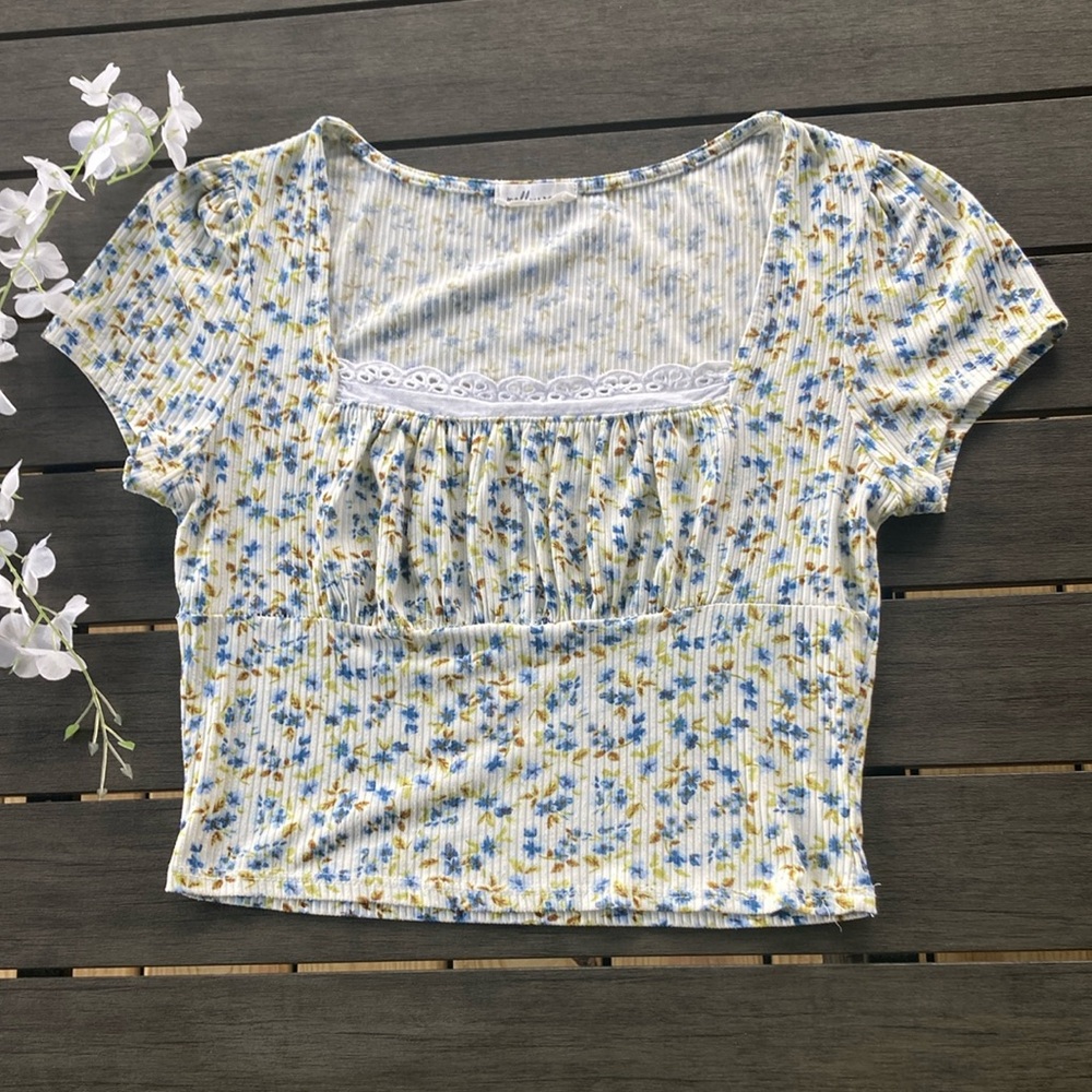 Blue Foral Crop Top (S)